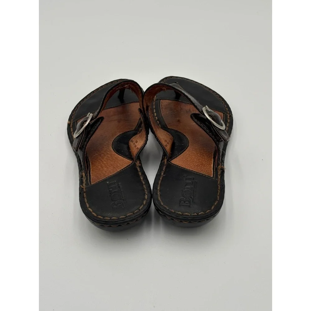 Born Womens Sandals  Size 7/38 Black Leather Thong Buckle Strap W31185‎